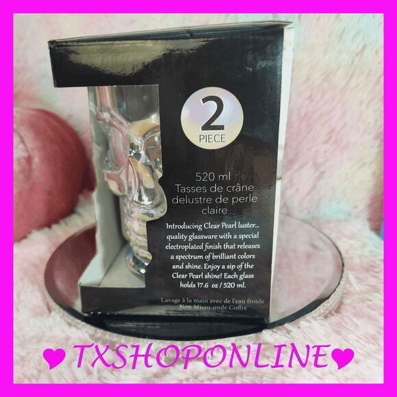 2 pc clear pearl luster skull mugs NEW - Picture 5 of 5